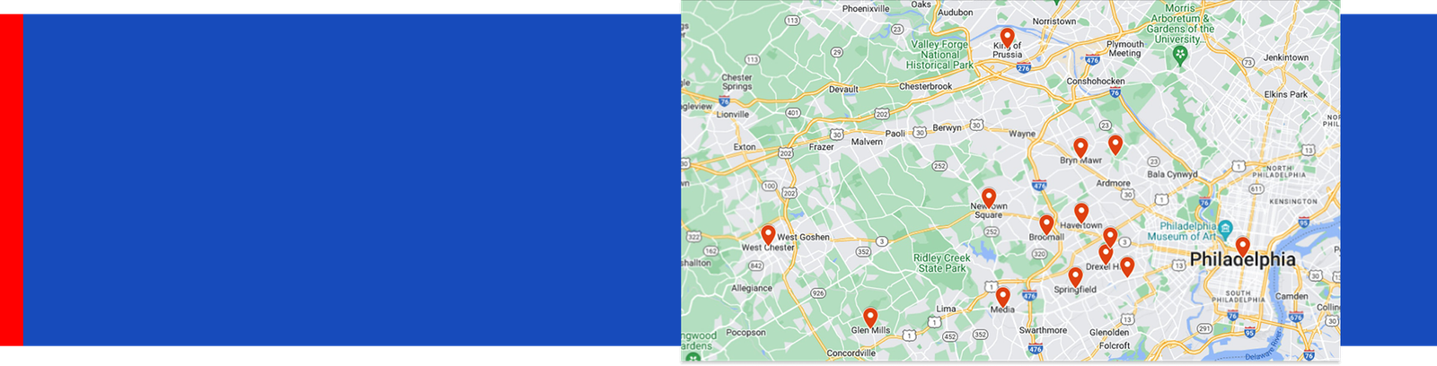 Map of Philadelphia and its suburbs to the west